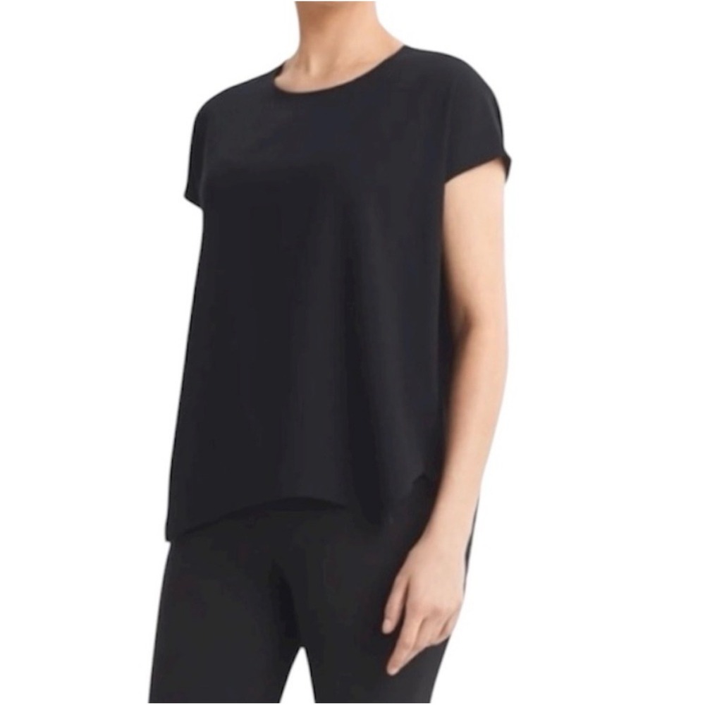 MM Lafleur Didion Boxy Drape Blouse in Black Short Sleeve Crew Neck Top - XSmall